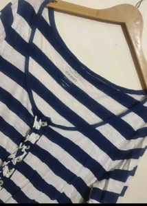 Navy Blue &amp; White Lining Top For 38 Bust