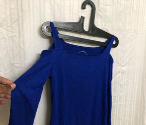 Blue Cold Shoulder Top