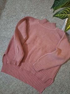 Elegant Pink Ribbed Knit Sweater