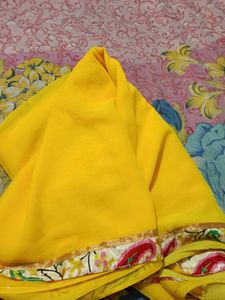 Yellow Saree With Satin Blouse