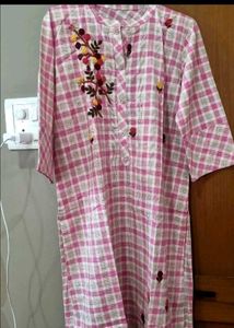 Checkered Embroidered Kurta