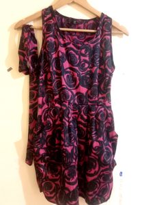 Printed Floral Mini Dress With Pockets