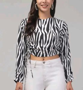 Zebra Print Tie Front Top