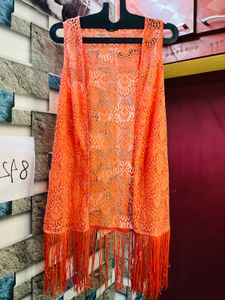 Orange Lace Fringe Vest