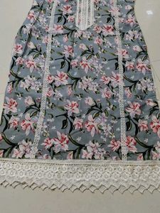 Floral Print Lace Trim Dress