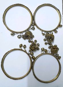 Antique Gold Bangles with Bells/ Ghunghroo
