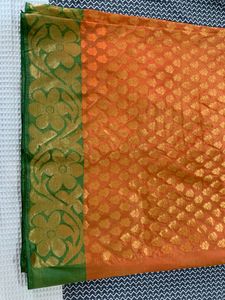 Orange &amp; Gold Brocade Saree