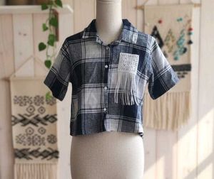 Cropped Plaid Shirt with Fringe