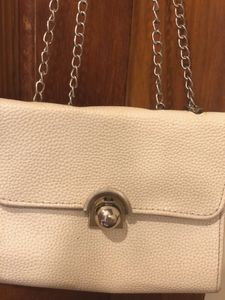 White Sling Bag With Adjustable Chain