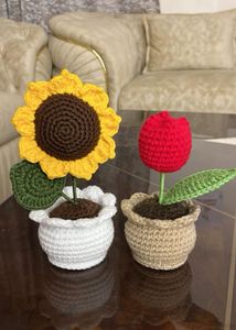 Crochet Sunflower Pot