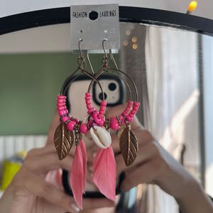 Thai Bohemian Pink Shell & Leaf Earrings 🐚
