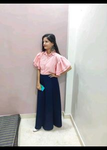 Pink Top & Blue Palazzo Set