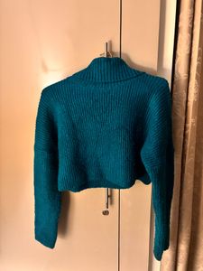 Teal Cropped Turtleneck Sweater