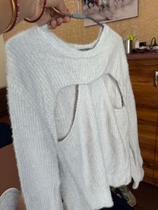 White Cutout Knit Sweater