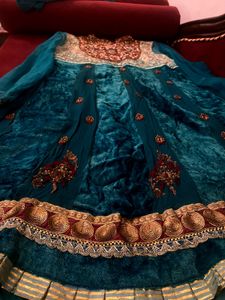 Zardozi Embroidered Teal Velvet Anarkali