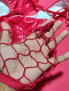 Red Hot Vinyl Bodysuit Stockings &amp; Hand Straps