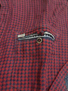 Burgundy Houndstooth Shirt with Denim Accents