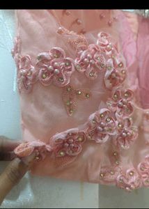 Peach Readymade Saree With Floral Blouse