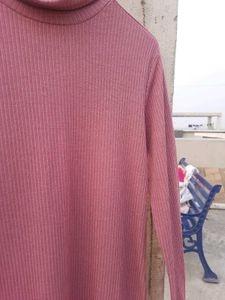 Ajio Ribbed Dusty Purple Dress Women