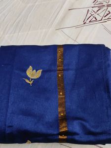 Elegant Blue &amp; Gold Embroidered Saree