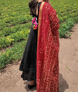 Long Anarkali Kurti With Bandhani Dupatta