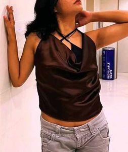 Brown Satin Halter Top