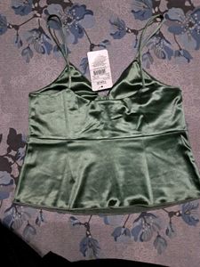 Green Satin Cami Top