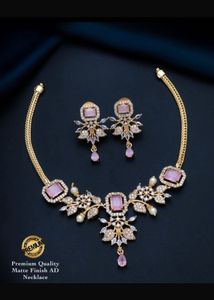 Elegant Pink Stone Necklace & Earring Set