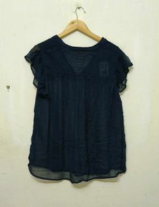 Trendy New Navy Blue Sheer Blouse