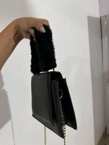 Black Faux Croc Handbag