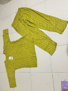 Olive Printed Cord Pujama Set
