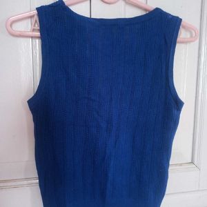 Blue Knit Button Tank Top