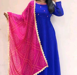 Blue Anarkali With Pink Dupatta ❤️