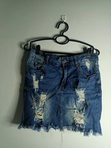 Ripped Denim Short Skirt