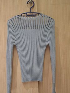 Grey Ribbed Knit Top