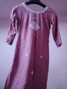 Mauve Embroidered Kurti With Pant