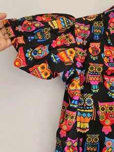 Owl Print Tie-Neck  Feeding Dress