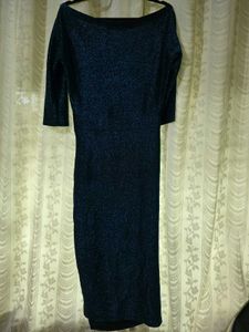 Teal Blue Cocktail Glitter Dress With Slit UK