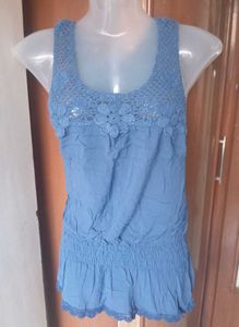 Blue Crochet Detail Top