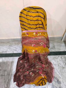 Brown &Yellow Rajasthani Tie Dye Heavywork Saree