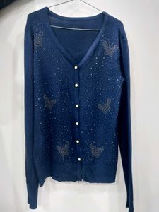 Navy Blue Sweater With Mukaish