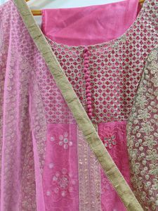 Pink &amp; Gold Embroidered Kurta Set