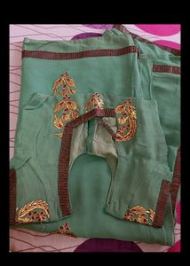 Green Saree with Gold Embroidery