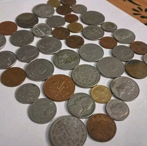 68 Foreign Coins Includes 10 BiMetallic + 16Tokens
