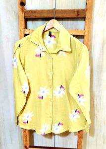 Light Yellow Cotton Printed Shirt Size-40