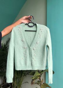 Mint Green Embellished Cardigan