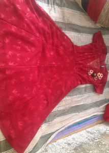 Red Embroidered Fit & Flare Dress