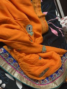 Orange Sari with Embellishments