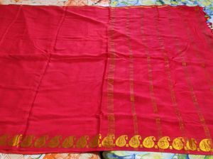 Red Pure Crepe Saree with Gold Border