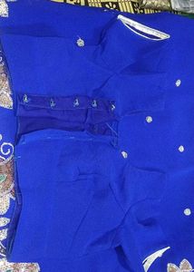 New Saree Royal Blue Embroidered Sare With Blouse